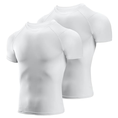 Niksa Men's Compression Shirts 2 Pack - Large White Short Sleeve Athletic Tops
