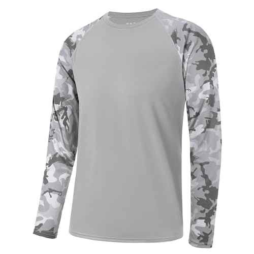 FISHEAL Long Sleeve Fishing Shirts for Men, UPF 50+ Camo Sun Protection Rash Guard, UV Shirt for Swimming Hunting Outdoor