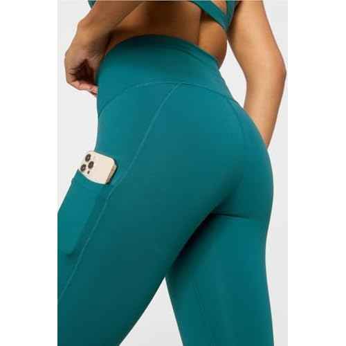 Fabletics Women's On-The-Go PowerHold High-Waisted Legging, Maximum Compression, Flattering, XL/Regular | 27, Green Abyss