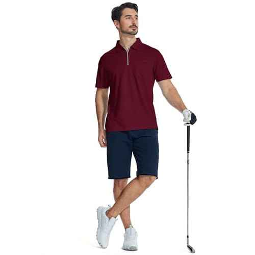 ZITY Mens Polo Shirts Quarter Zip Shirts Casual Classic Lightweight Short Sleeve Golf Collared Shirt with Pocket