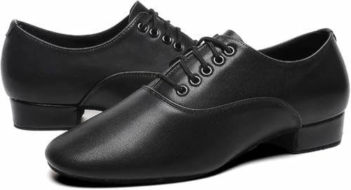 Men's Ballroom Dance Shoes Black Leather Sole Tango Salsa Latin Character Shoe - 10.5