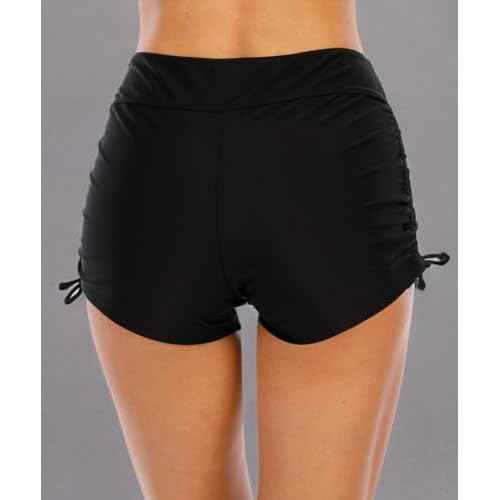 Halcurt Women's High Waisted Swim Board Shorts Tummy Control Side Tie Adjustable Tankini Swimsuit Bottoms