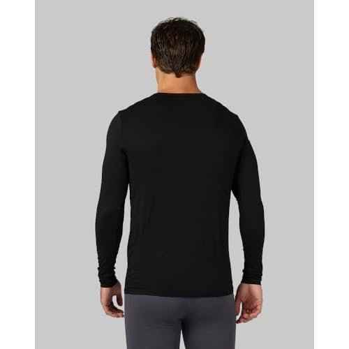 32 Degrees Heat Men's Lightweight Crew Base Layer Thermal Top | Form Fitting | Long Sleeve| 4-Way Stretch, Black, Large