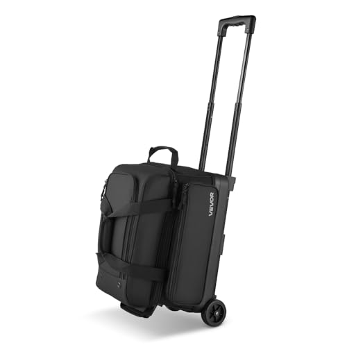 VEVOR Bowling Ball Bag, 2 Ball Four Roller Bowling Bag with Wheels, Featuring a Separate Compartment for Shoes (Up To US Size 16) & Oversized Accessory Pocket, Retractable Handle Extends to 37.4 in