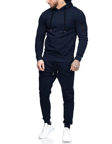Men's Navy Blue Medium Tracksuit 2 Piece Hooded Athletic Jogging Set