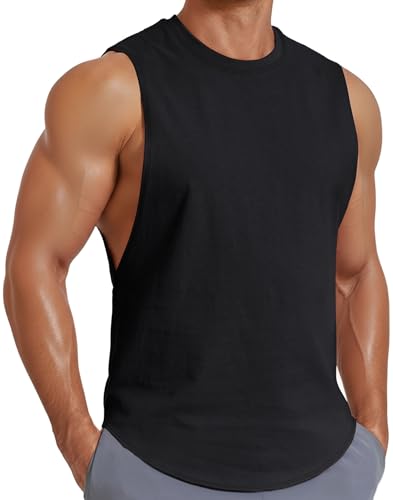 Men's Workout Tank Top - Cotton Sleeveless Muscle Gym Shirt Large Black