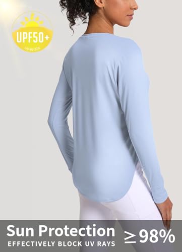 Women's UPF 50+ Long Sleeve UV Protection Rash Guard Shirt - Large, Light Blue