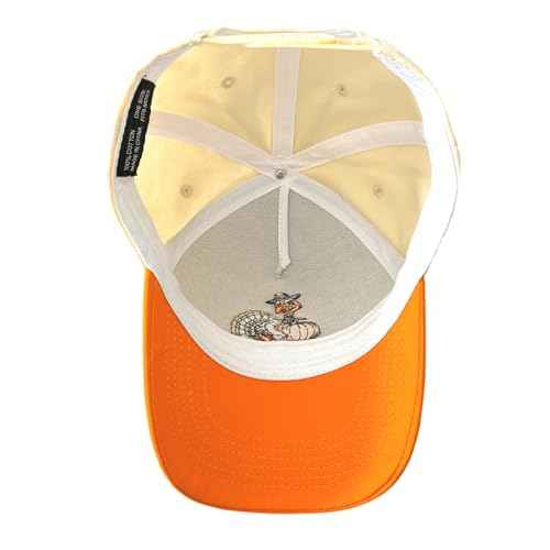 Embroidered Turkey Hats for Men & Women, Vintage Thanksgiving Trucker Hat, Adjustable Cotton Two-Tone Baseball Cap Orange/Beige