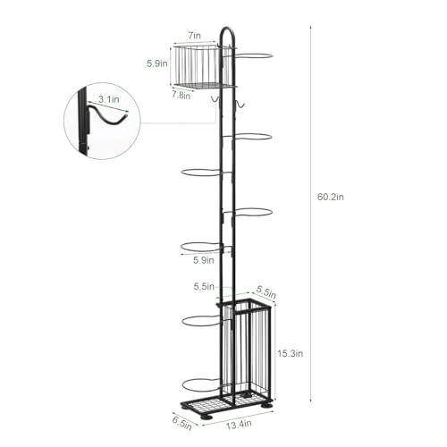 Sunexinlo 7-Tier Freestanding Basketball Storage Rack with Baskets for Indoor/Outdoor Sports Equipment