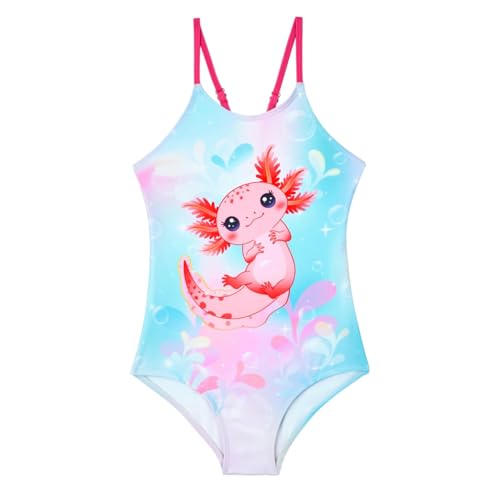 Girls One Piece Swimsuit Kid Bathing Suit Axolotl Blue 7-8 Years
