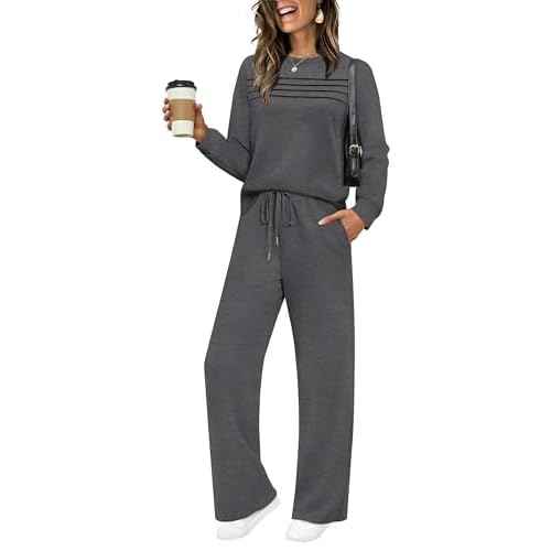 WIHOLL Women's 2 Piece Sets Sweatshirt Casual Travel Outfits Lounge Wide Leg Tracksuit Cozy Sweatsuits Fashion 2025