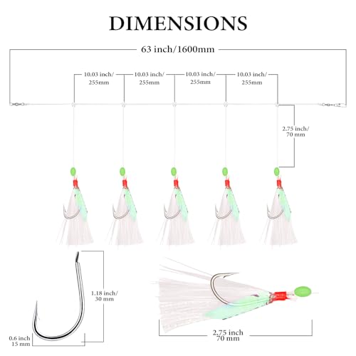 Saltwater Fish Bait Rigs with Hooks and Feathers - Handcrafted Fish Skin Lures