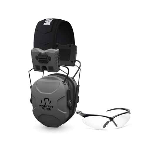 Walker's XCEL 500BT Digital Electronic Muff with Voice Clarity and Bluetooth and Crosshair Sport Shooting Glasses Bundle