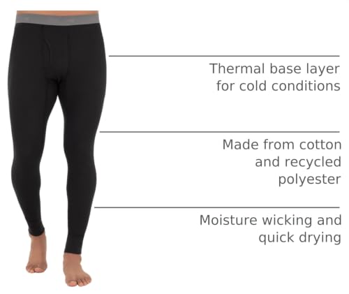 Mens Waffle Thermal Long Johns Bottoms - Black, Large, Premium Underwear