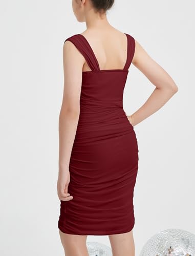 Girls Bodycon Dress with Built-In Bra - Party Formal Mini Dress, 14 Years, Wine Red