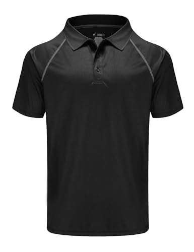 Men's Golf Polo Shirt Short Sleeve Moisture Wicking Quick Dry Performance UPF 50+ 5X-Large - Black
