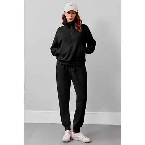 PINSPARK 2 Piece Sets for Women 2025 Fall Travel Outfits Long Sleeve Tracksuit Joggers Sets Half Zip Sweatsuit Matching Set