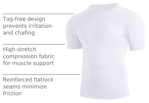 Men's Compression Athletic Football Shirt Short Sleeve Quick Dry Base Layer - Medium White