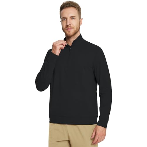 Men's Quarter Zip Pullover Sweatshirt - Black Large Moisture Wicking Golf Midlayer