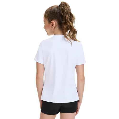HASMES Girls Athletic Shirts Short Sleeve Active T-Shirts,Basic Tee Tops,Sports Activewear for Kids Teens