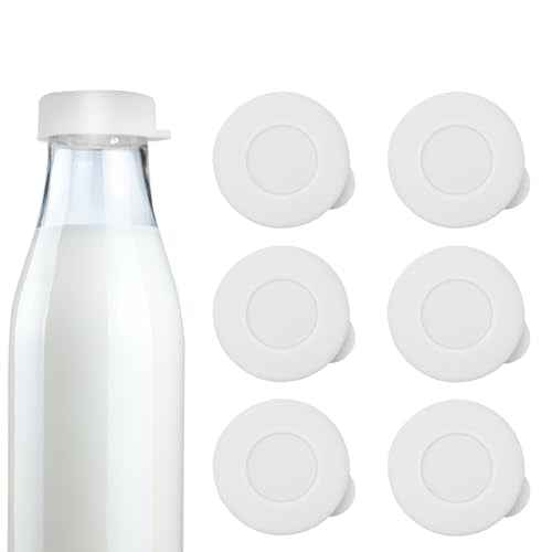 Silicone Glass Milk Bottle Caps, 48mm Diameter Bottle Caps for Libbey & Stanpac Milk Glass Bottles, Reusable and Easy to Clean (6 Pack) (White)