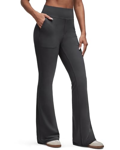 G4Free BareFeel Flare Yoga Pants Women High Waisted Bootcut Leggings - Regular-Height 5'4.5-5'7, Large, Black