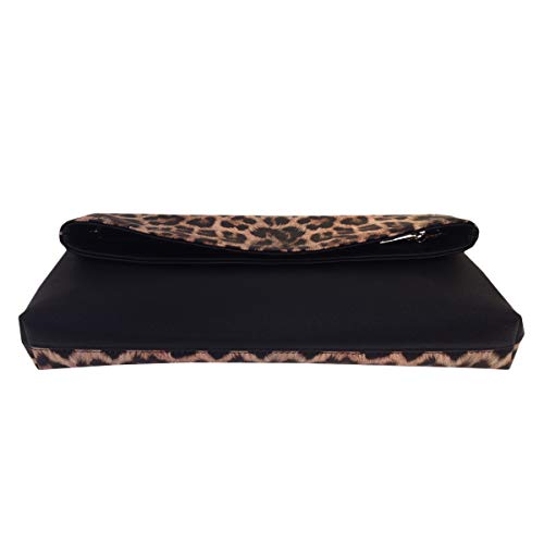 JNB Synthetic Leather Leopard Print Fold Over Clutch - Brown
