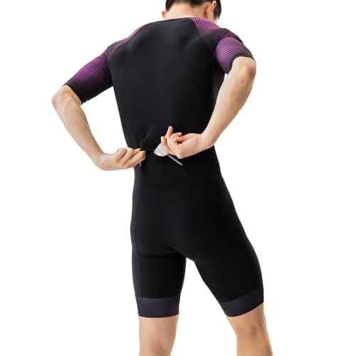 MY KILOMETRE Men¡¯s Triathlon Suits Short Sleeve Tri Suit Racing Triathlon Suit ? Quick Dry, Padded, Zipper Pocket