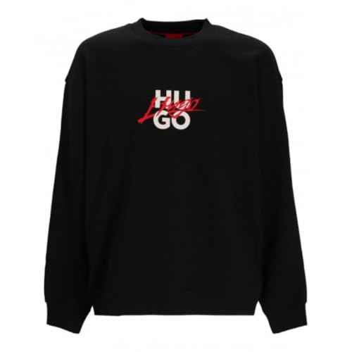 HUGO mens Script Stack Logo Crewneck Sweatshirt