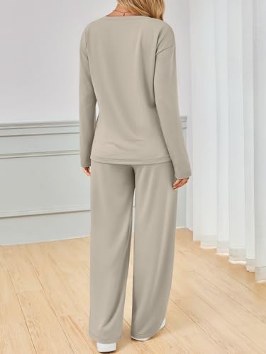 AUTOMET Women's Khaki Lounge Sweatsuits 2-Piece Set Medium Fall Outfits