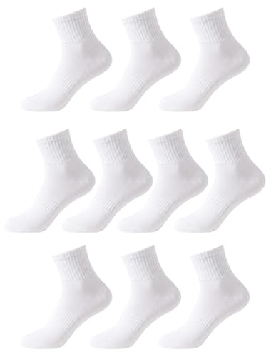 Kids Ankle Socks 5-8 Years Seamless Toe Athletic Cotton School Running Socks - White 10 Pack
