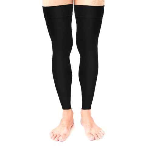 Thigh High Compression Stockings 20-30 Mmhg Compression Leg Sleeves with Silicone Anti-slip Strap Footless Compression Socks for Sport Running Edema, Black, XL