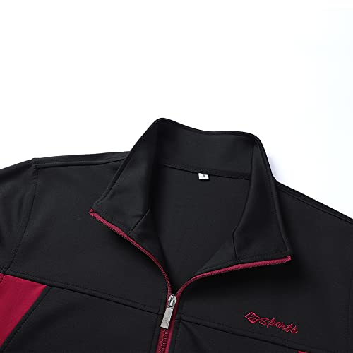 Men's Casual Athletic Tracksuit Set Large Black and Red - Full Zip Sweatsuit