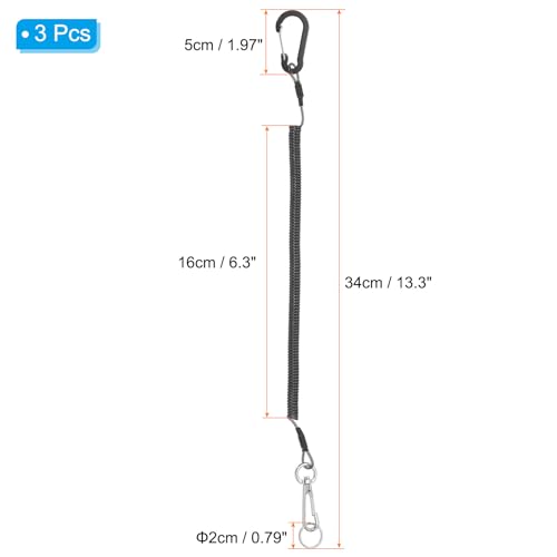 Black Retractable Spring Coil Strap 6-Inch Safety Lanyard with Aluminum Clip
