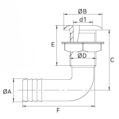 SEAFLO 3/4 Inch Angled Thru Hull Fitting with Built-in Check Valve - White, Marine-Grade