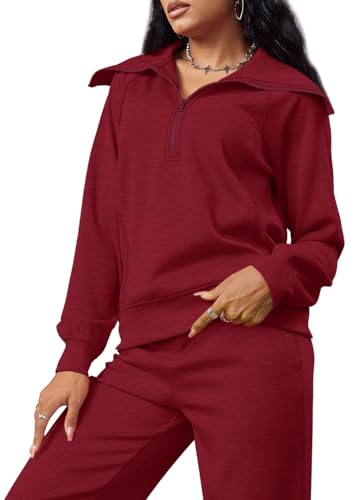 Women’s Lounge Sets 2025 Half Zip Sweatshirt & Wide Leg Pants - Red, Medium