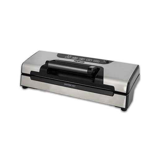 Nesco FreshLock Pro VS-15 Stainless Steel Vacuum Sealer, moist and dry seal, roll storage, 120 watts, with bags and rolls, simple and easy to use