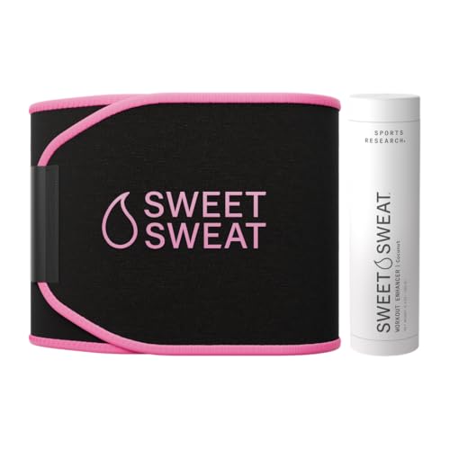 Waist Trimmer Belt & Workout Gel Pack for Fitness & Cardio - Black/Pink, Medium