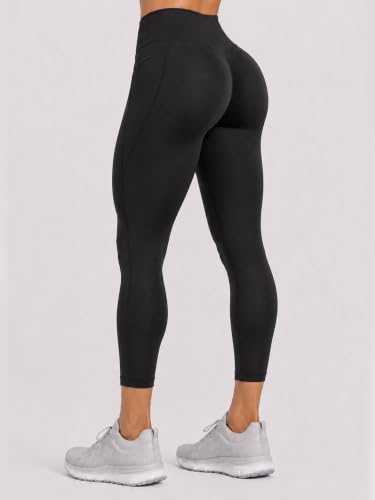 Sunzel Sustainable Butt Lifting Capri Leggings with Pockets - 21 Inch Inseam, Medium, Black