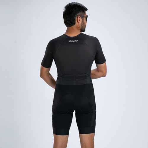 Zoot Men¡¯s Core Tri Aero FZ Racesuit, Short Sleeve Moisture-Wicking Triathlon Suit, Plush Chamois & Storage for Race Day