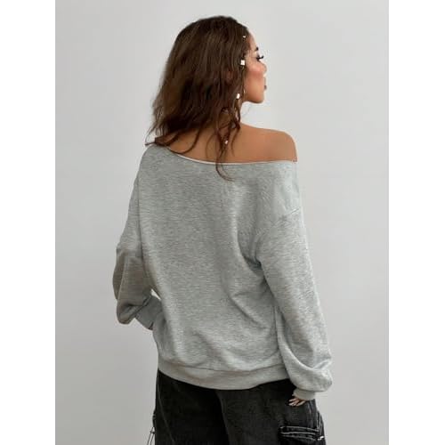 SOLY HUX Women's Off The Shoulder Sweatshirts Oversized Streetwear Long Sleeve Graphic Pullover Tops