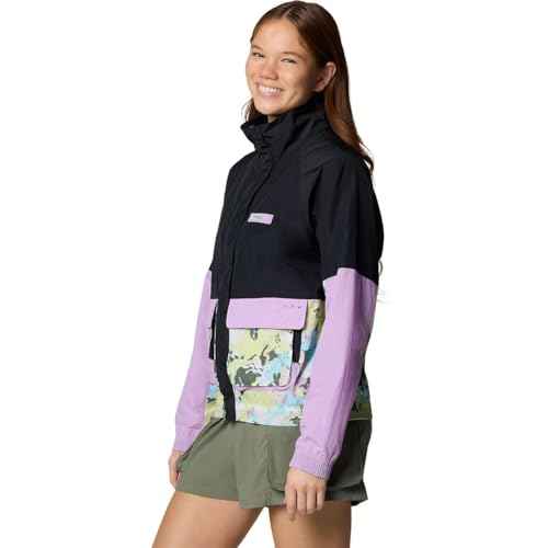 Columbia, PFG Open Water Windbreaker - Women's, Black/Hydrangea/Spring Yellow Wldblms, L