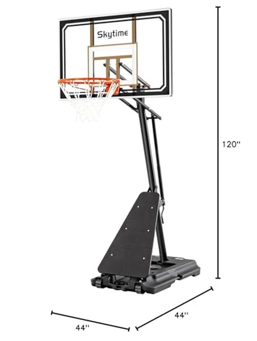 Skytime Basketball Hoop,Portable Basketball Hoop Outdoor with Shatterproof 44in PC Backboard,5.3-10ft Height Stepless Regulation Basketball Goal System with Rebound Plate，Black