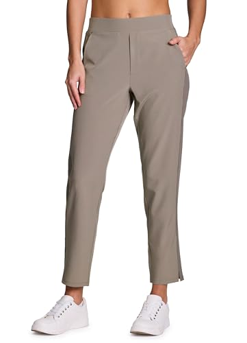 RBX Women's Ankle Pant - Quick Dry Lightweight Stretch Flat-Front Trousers - Medium / Ribbed Side Driftwood
