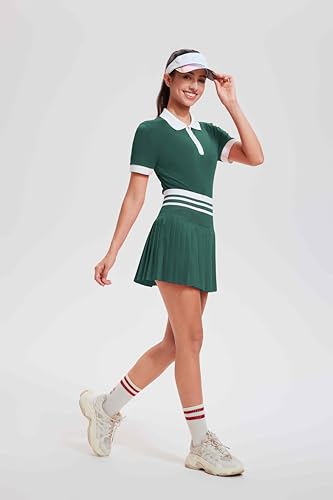 Women’s Tennis Skirt Set - Green High Waisted Golf Outfit Two-Piece