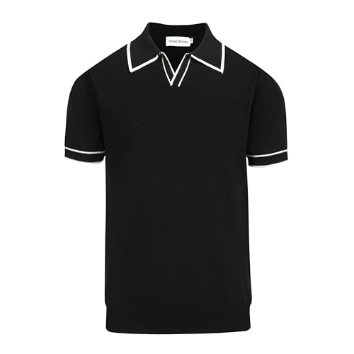 Men's Polo Shirts Short Sleeve Knit Casual Vintage Golf Top Black Stripe Large