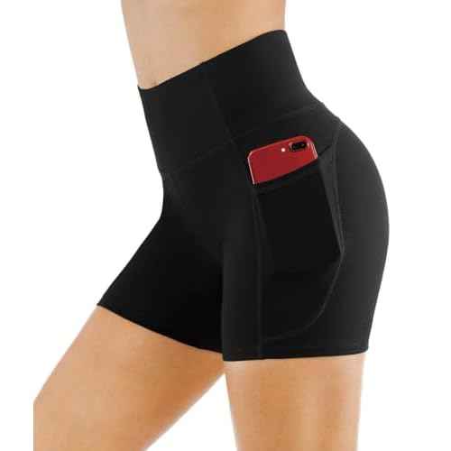 THE GYM PEOPLE High Waist Yoga Shorts for Women's Tummy Control Fitness Athletic Workout Running Shorts with Deep Pockets