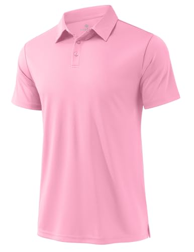 Men's Golf Shirt Short Sleeve Quick Dry Collared Polo Shirt - Large Pink