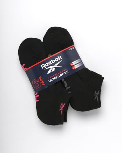 Reebok Womens No Show Socks 6 Pack Black - Moisture Wicking Cushioned Low Cut