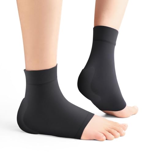 Achilles Tendon Heel Protector Sleeve - Black, Regular Size, Compression & Gel Support